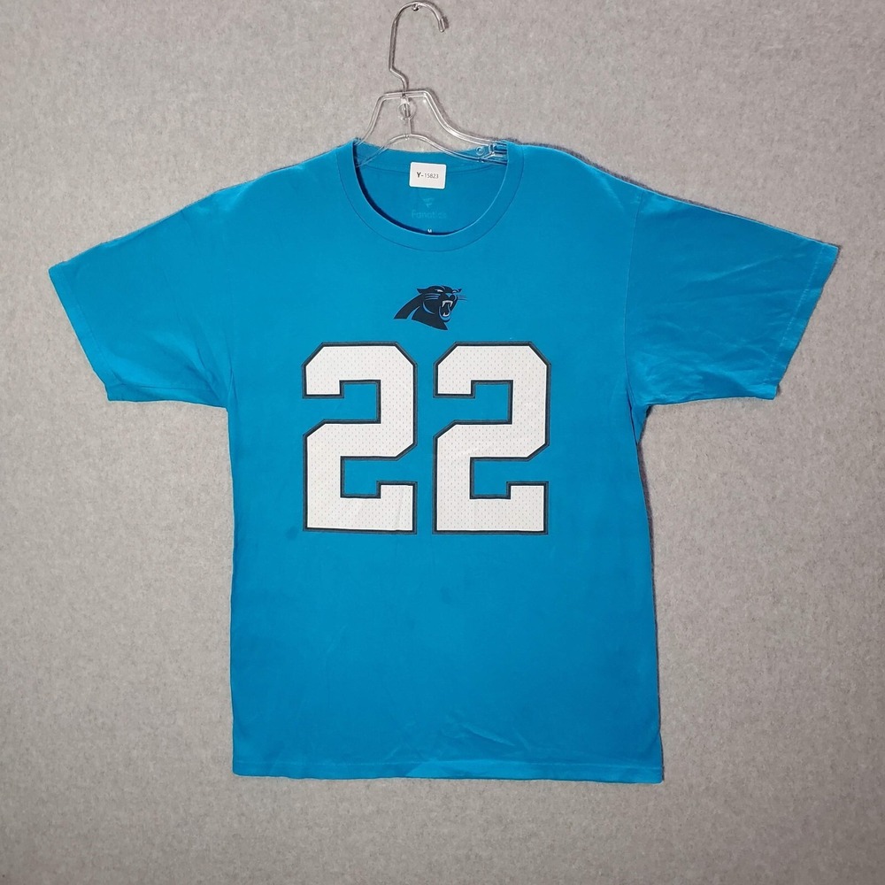 Carolina Panthers Men T-Shirt M Blue Fanatics Logo Christian McCaffrey 25 READ